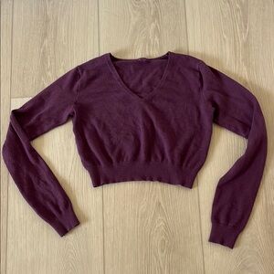 Brandy Melville Purple V-Neck Cropped Sweater